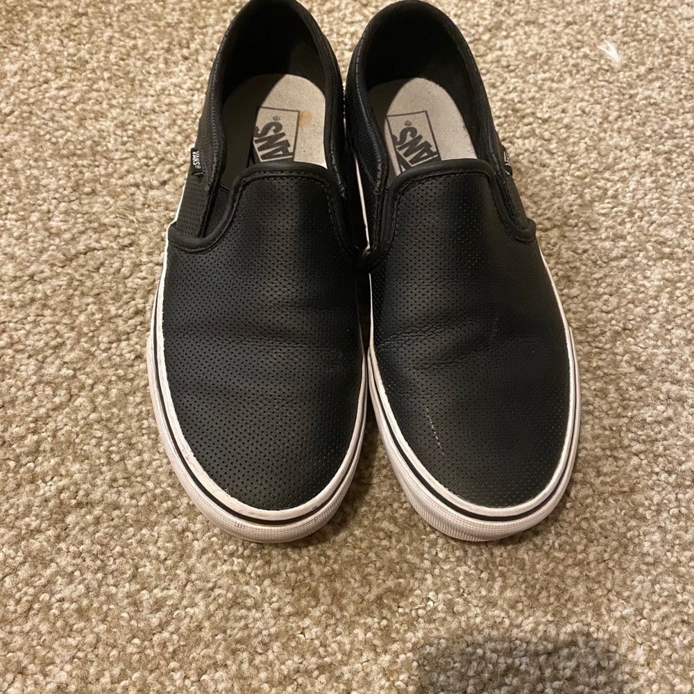 Black leather vans slip on